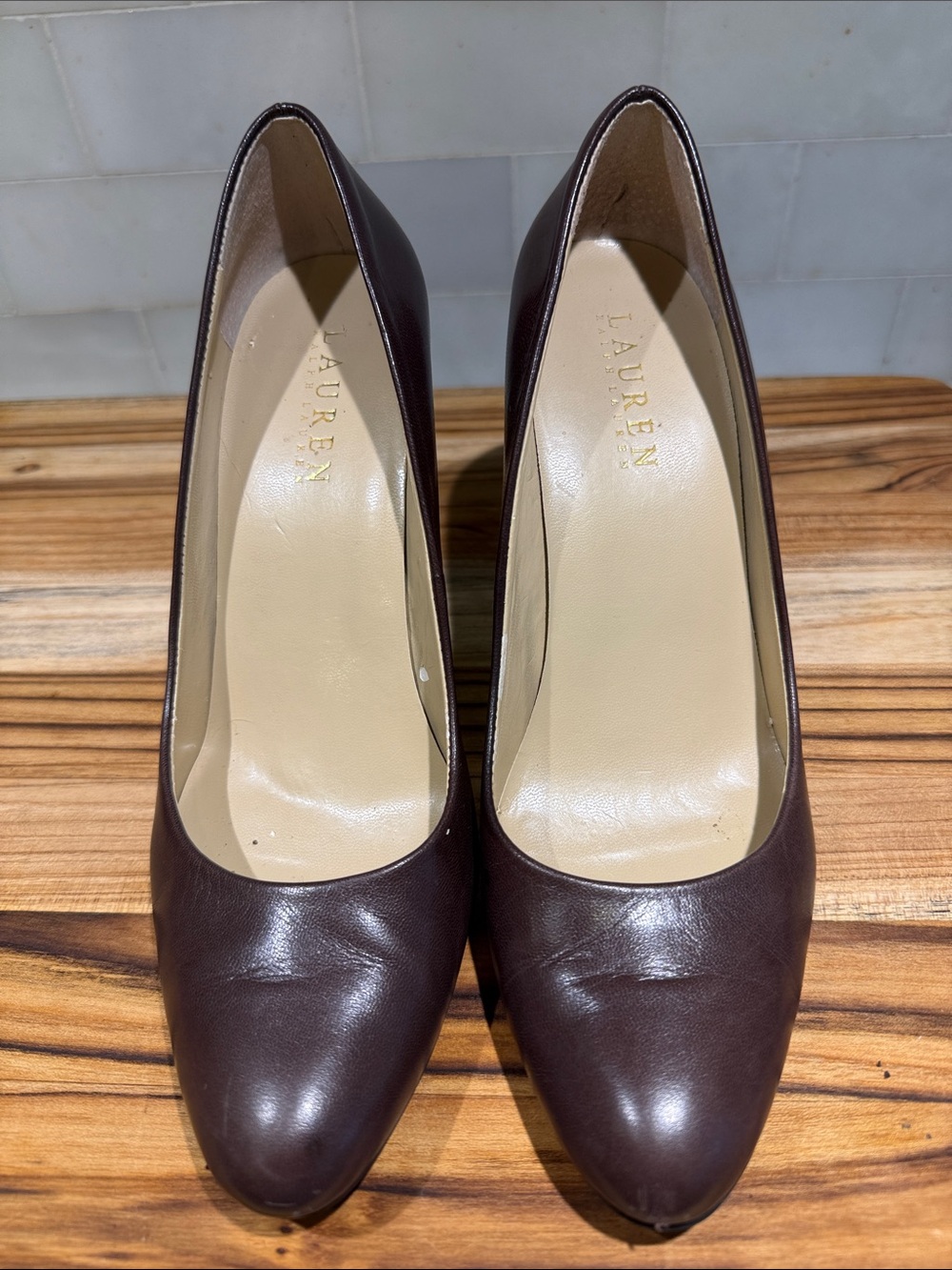 Lauren Ralph Lauren Zamora Chocolate Brown Leather High Heel Pumps SZ 7.5 - Picture 3 of 10